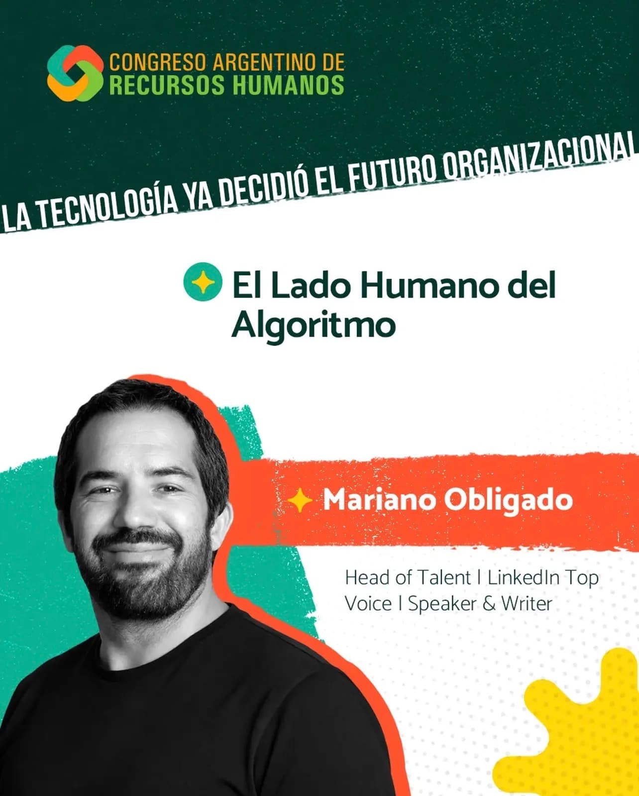 Flyer: Mariano Obligado — El lado humano del algoritmo — Congreso Argentino de RRHH